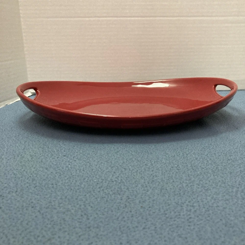 Longaberger Pottery Woven Traditions Tomato Contour Serving Platter w/Handles
